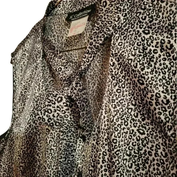 S C Collection Black & Silver Silky  Scoop Blouse Top with Self Ties sz L - Picture 3 of 10
